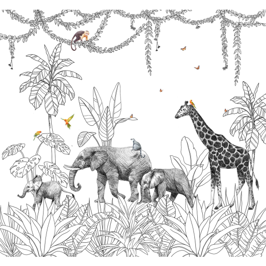 Panoramic Wallpaper - Wall Mural for Children - Jungle Animals