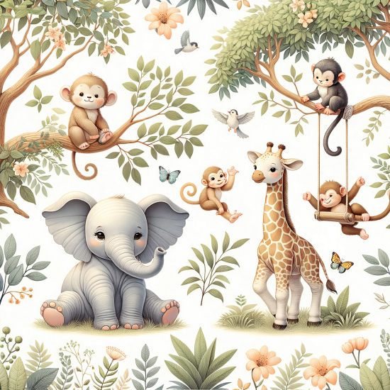 Panoramic Wallpaper - Wall Mural for Children - Jungle Animals