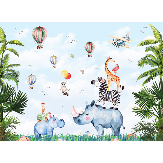 Panoramic Wallpaper - Wall Mural for Children - Jungle Animals