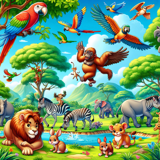 Panoramic Wallpaper - Wall Mural for Children - Jungle Animals