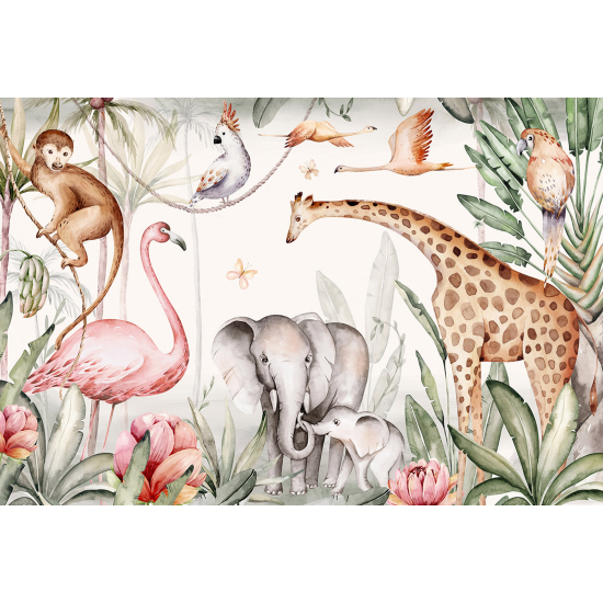 Panoramic Wallpaper - Wall Mural for Children - Jungle Animals