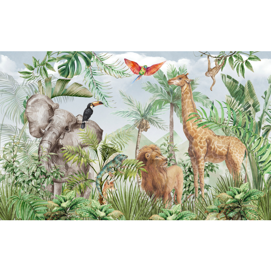 Panoramic Wallpaper - Wall Mural for Children - Jungle Animals