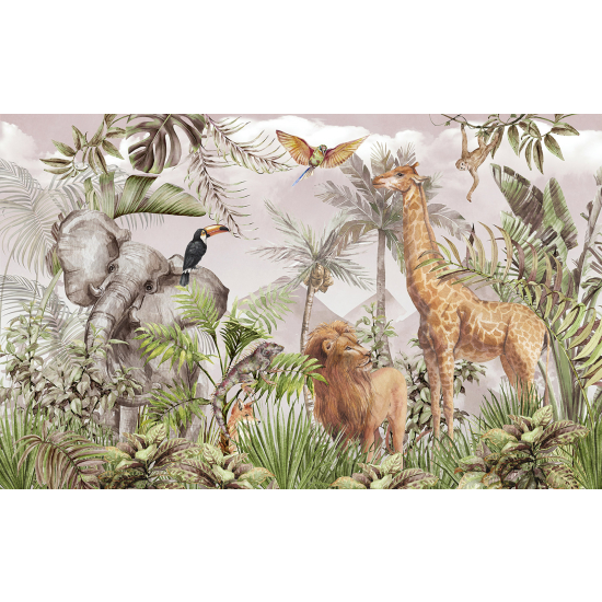 Panoramic Wallpaper - Wall Mural for Children - Jungle Animals