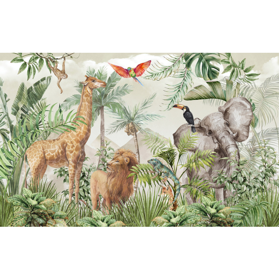 Panoramic Wallpaper - Wall Mural for Children - Jungle Animals