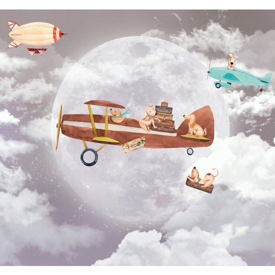 Panoramic Wallpaper - Wall Mural for Children - Moon Planes