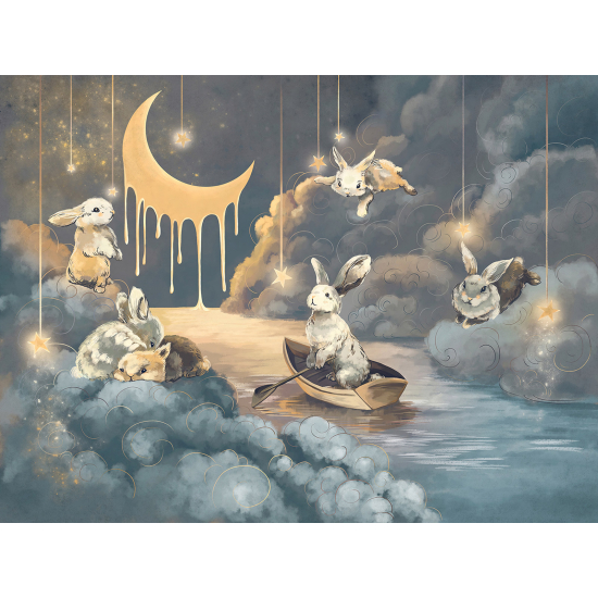 Panoramic Wallpaper - Wall Mural for Children - Moon Rabbits