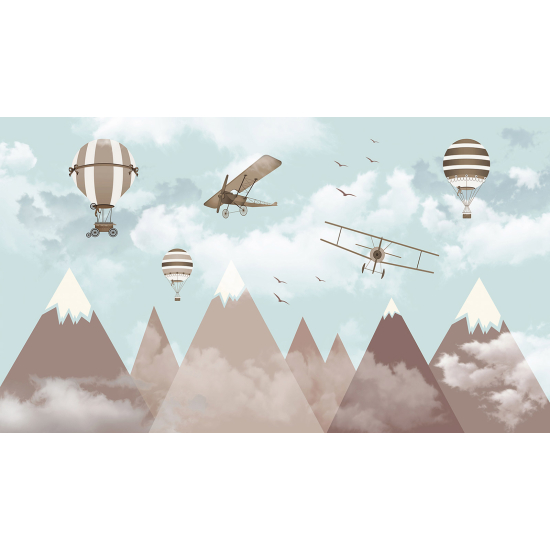 Panoramic Wallpaper - Wall Mural for Children - Mountains Hot Air Balloons