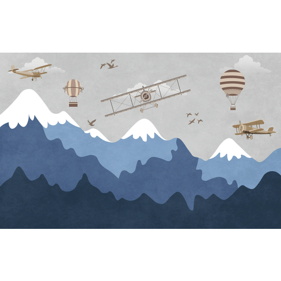 Panoramic Wallpaper - Wall Mural for Children - Mountains Planes