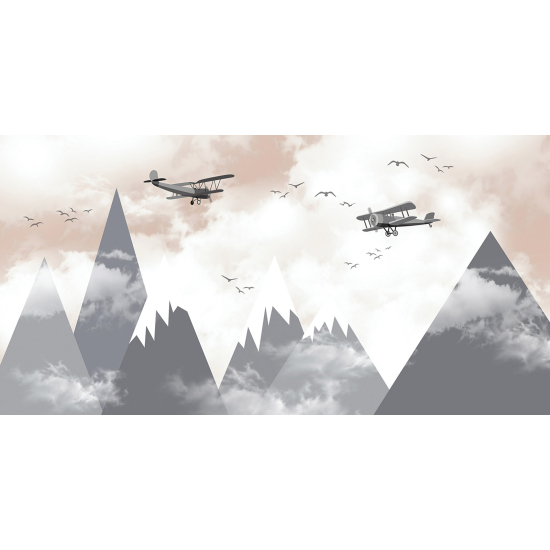 Panoramic Wallpaper - Wall Mural for Children - Mountains Planes