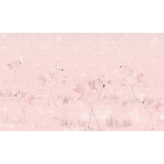 Panoramic Wallpaper - Wall Mural for Children - Pink Flamingos