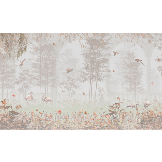 Panoramic Wallpaper - Wall Mural for Children - Pink Flamingos