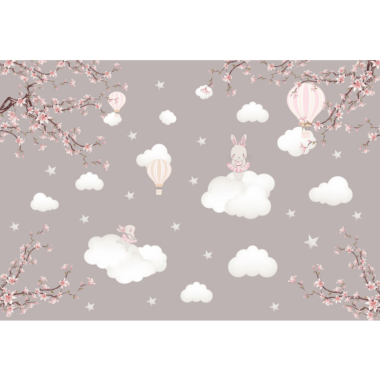 Panoramic Wallpaper - Wall Mural for Children - Rabbit Hot Air Balloons