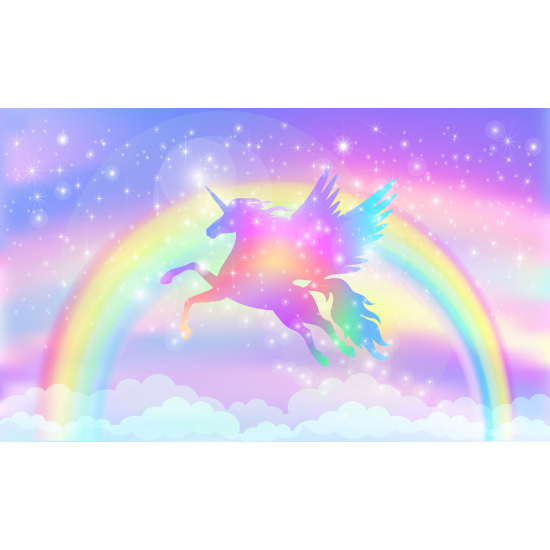 Panoramic Wallpaper - Wall Mural for Children - Rainbow Unicorn