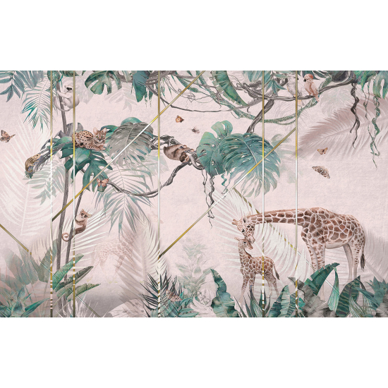 Panoramic Wallpaper - Wall Mural for children - Tropical Forest Giraffes