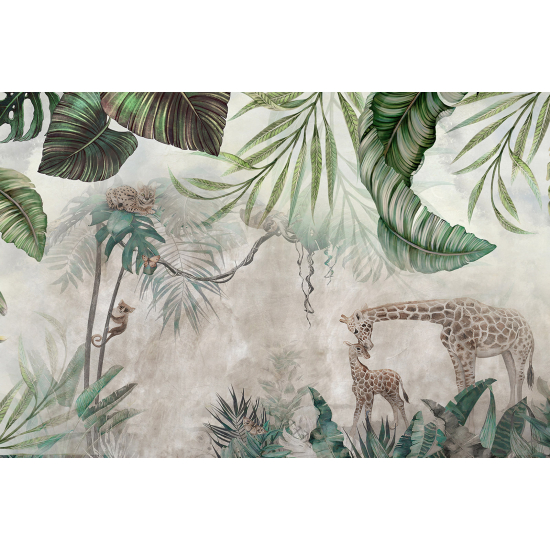 Panoramic Wallpaper - Wall Mural for children - Tropical Forest Giraffes