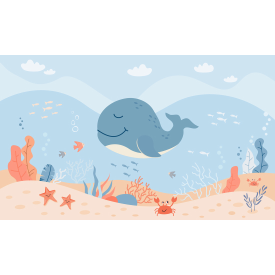 Panoramic Wallpaper - Wall Mural for Children - Whale