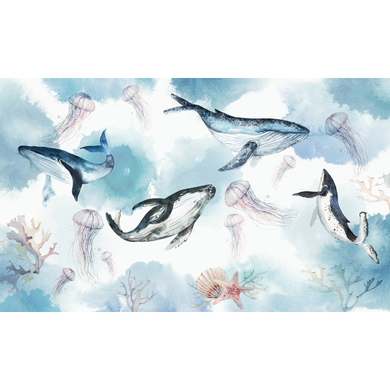 Panoramic Wallpaper - Wall Mural for Children - Whales