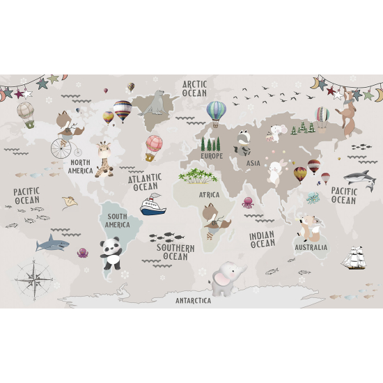 Panoramic Wallpaper - Wall Mural for Children - World Map