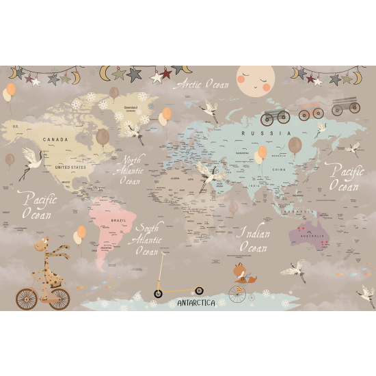 Panoramic Wallpaper - Wall Mural for Children - World Map