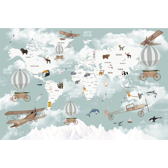 Panoramic Wallpaper - Wall Mural for Children - World Map