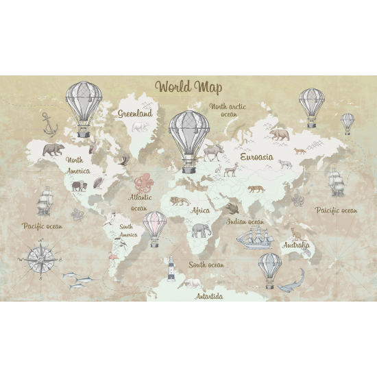 Panoramic Wallpaper - Wall Mural for Children - World Map