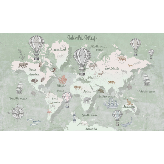 Panoramic Wallpaper - Wall Mural for Children - World Map