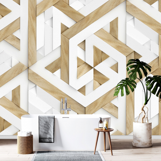 Panoramic Wallpaper - Wall Mural - Geometric Wood