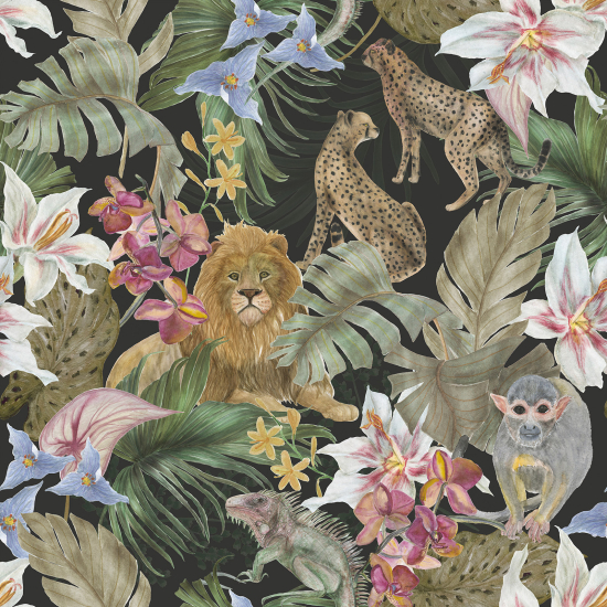 Panoramic Wallpaper - Wall Mural - Jungle Animals