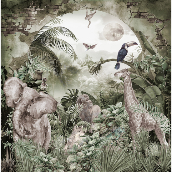 Panoramic Wallpaper - Wall Mural - Jungle Animals