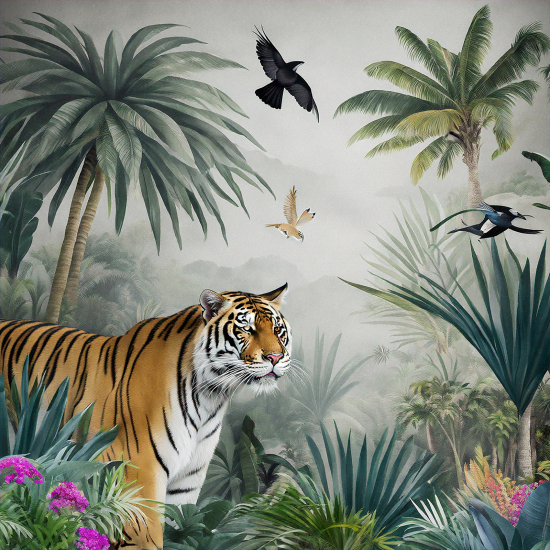 Panoramic Wallpaper - Wall Mural - Jungle Animals