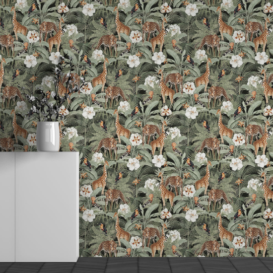 Panoramic Wallpaper - Wall Mural - Jungle animals pattern