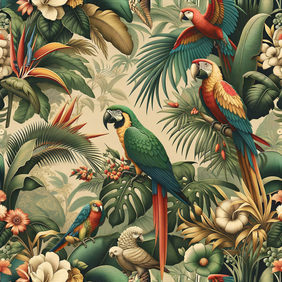 Panoramic Wallpaper - Wall Mural - Jungle Parrots