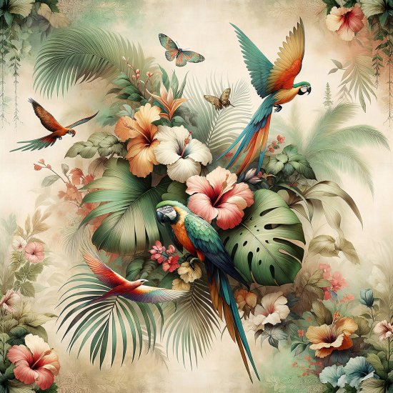 Panoramic Wallpaper - Wall Mural - Jungle Parrots