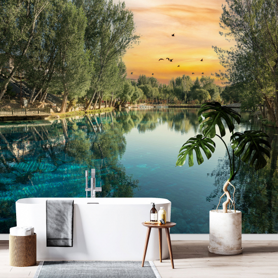 Panoramic Wallpaper - Wall Mural - Lake and forest