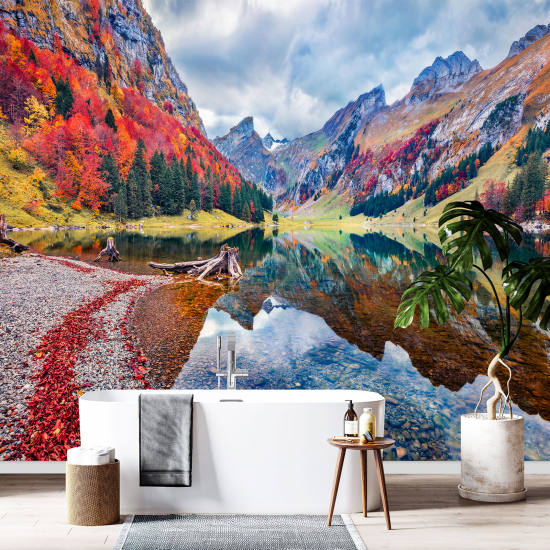 Panoramic Wallpaper - Wall Mural - Lake Mountains