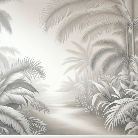 Panoramic Wallpaper - Wall Mural - Palm Trees Path