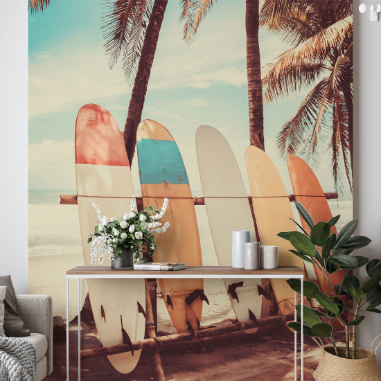 Panoramic Wallpaper - Wall Mural - Palm Trees Surfboards