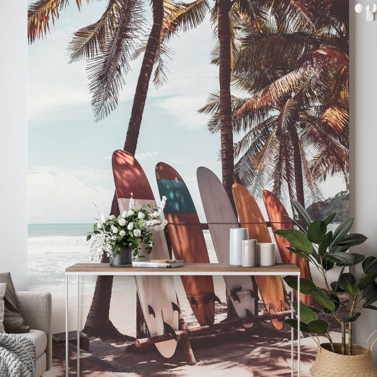 Panoramic Wallpaper - Wall Mural - Palm Trees Surfboards