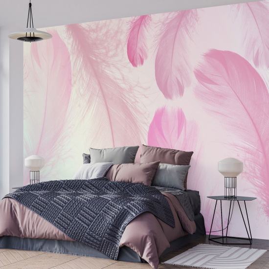 Panoramic Wallpaper - Wall Mural - Pink Feathers