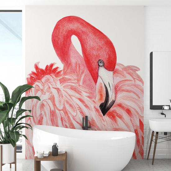 Panoramic Wallpaper - Wall Mural - Pink flamingo