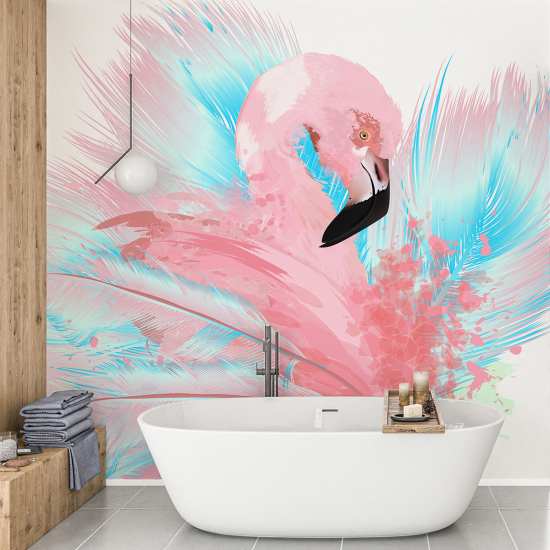 Panoramic Wallpaper - Wall Mural - Pink flamingo