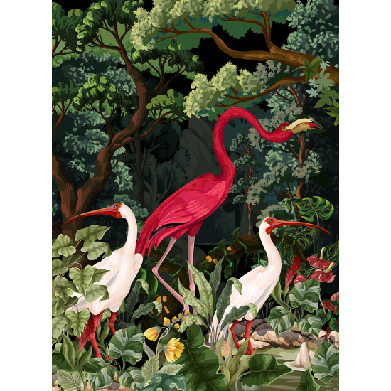 Panoramic Wallpaper - Wall Mural - Pink Flamingo Birds