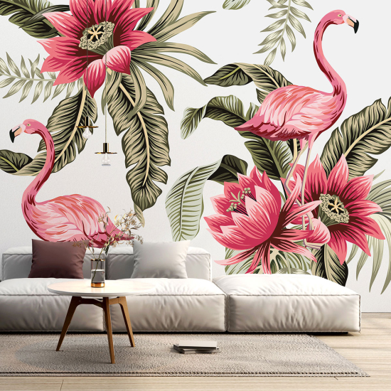 Panoramic Wallpaper - Wall Mural - Pink flamingos