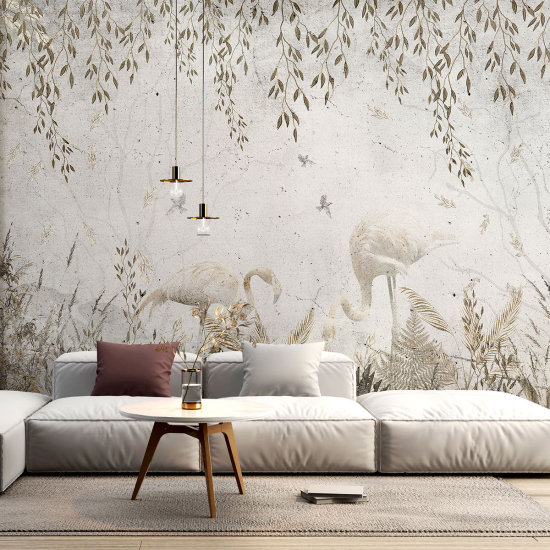 Panoramic Wallpaper - Wall Mural - Pink flamingos