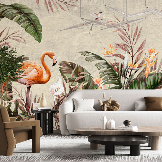 Panoramic Wallpaper - Wall Mural - Pink flamingos