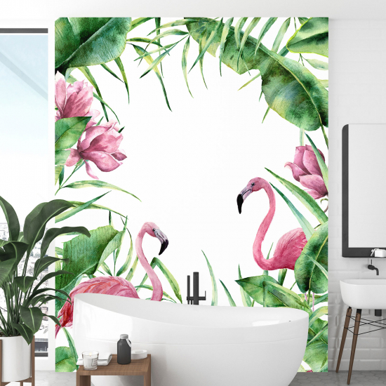 Panoramic Wallpaper - Wall Mural - Pink flamingos