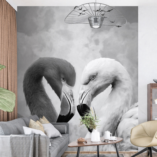 Panoramic Wallpaper - Wall Mural - Pink flamingos