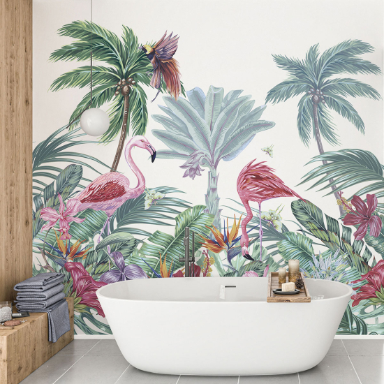 Panoramic Wallpaper - Wall Mural - Pink Flamingos