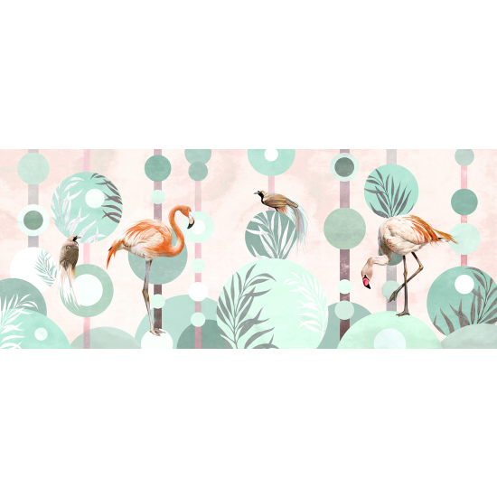 Panoramic Wallpaper - Wall Mural - Pink Flamingos