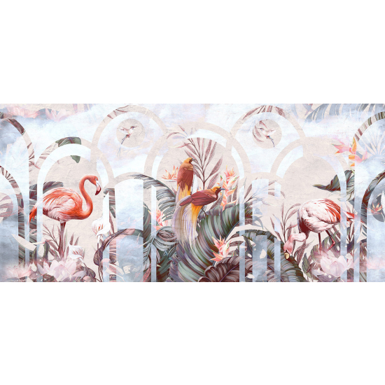 Panoramic Wallpaper - Wall Mural - Pink Flamingos